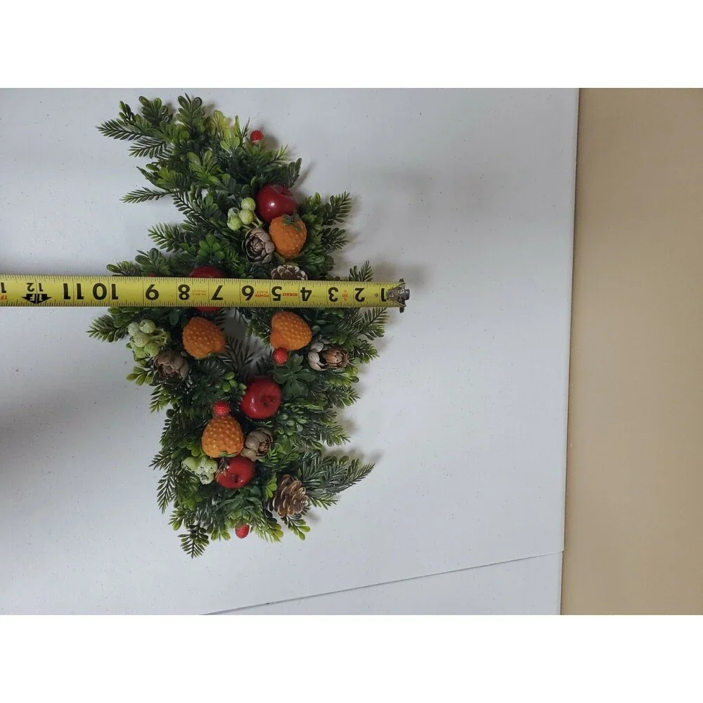 Vintage Plastic Christmas Candle Ring Apples Berries Pinecones Evergreen